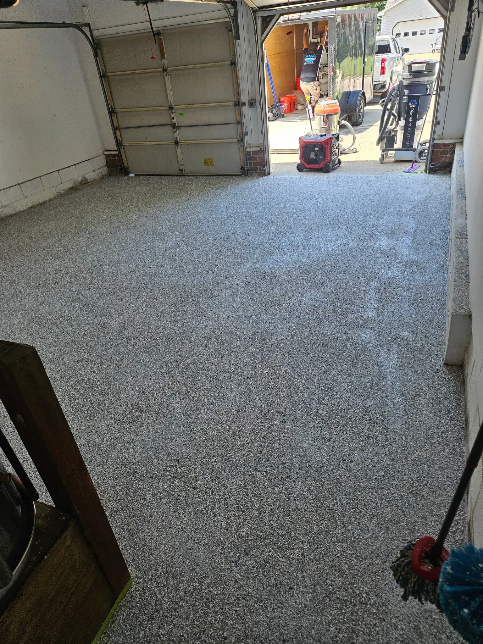 Freshly coated epoxy garage floor
